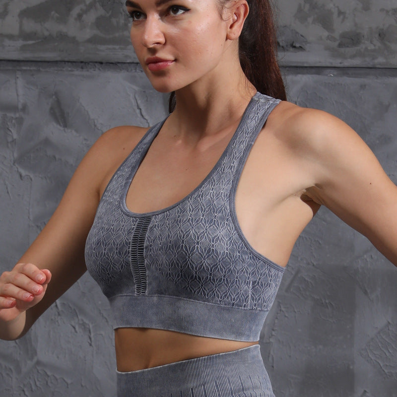 Seamless hollow out acid-wash sports sets