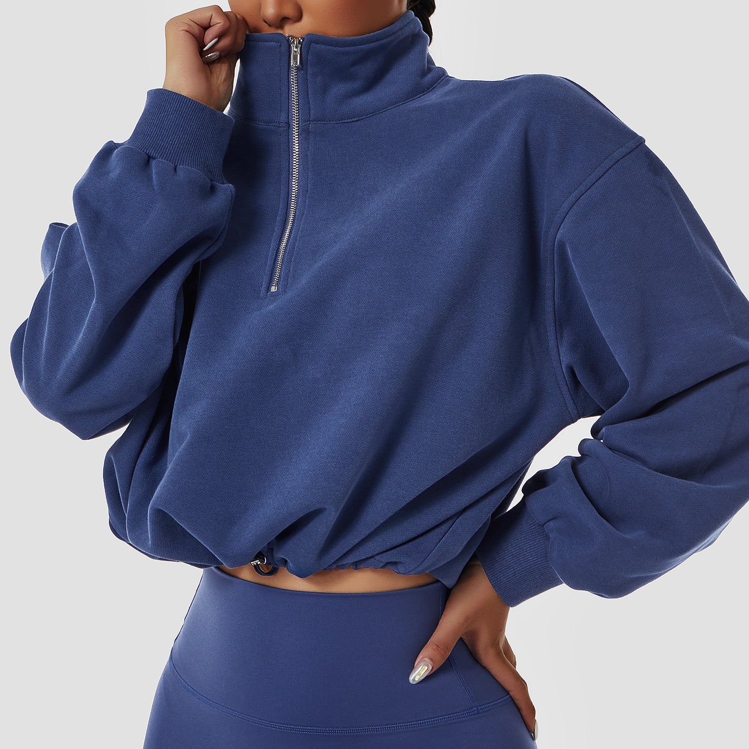 Loose long-sleeved hoodie with pull-out zipper