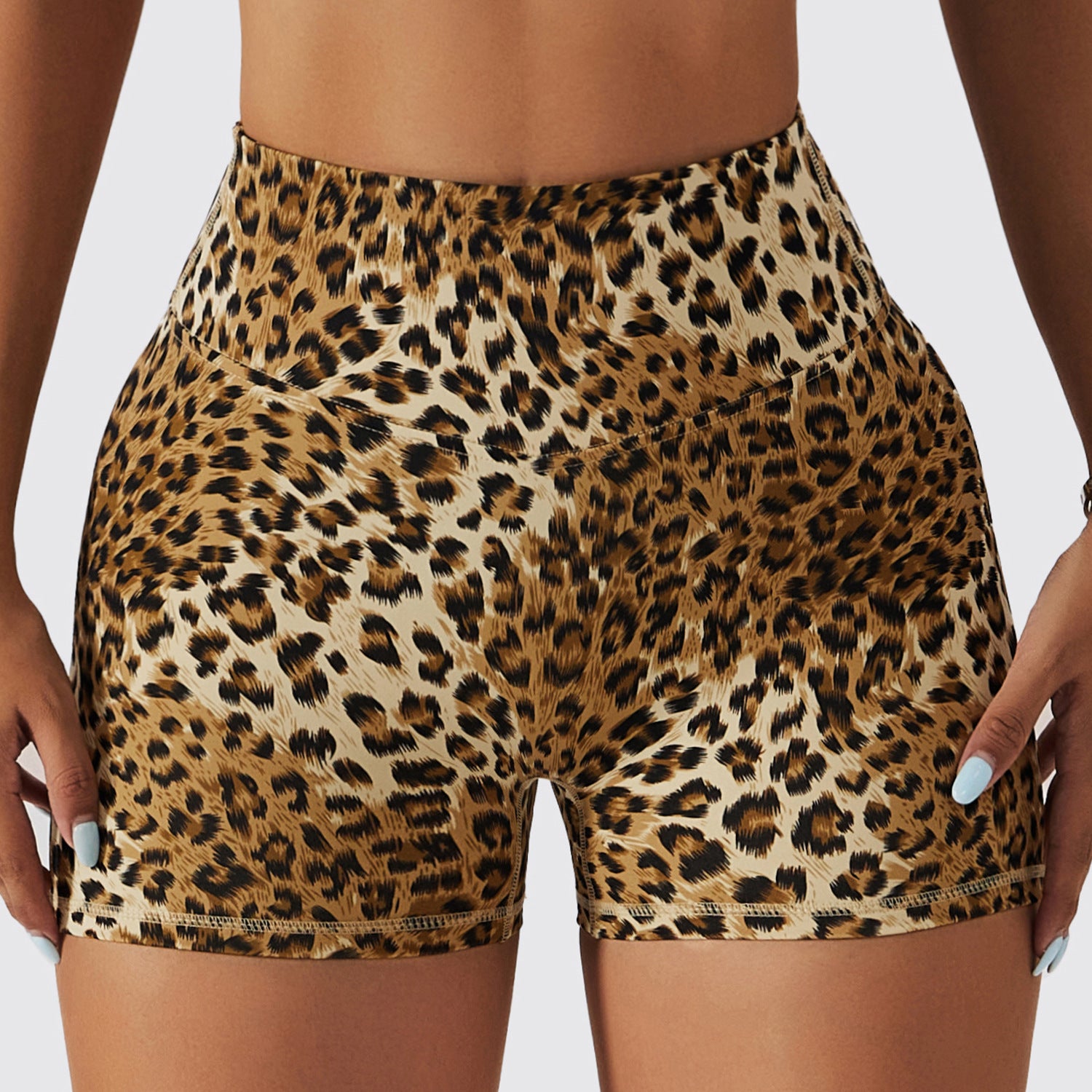 Leopard-print nude high-waisted shorts